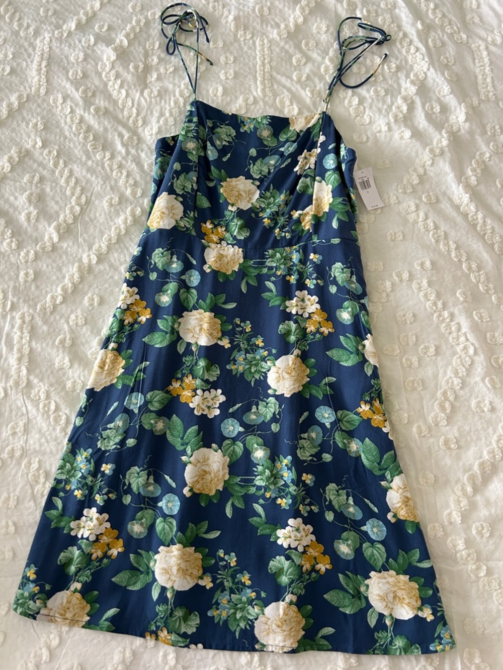 Old Navy Navy Floral Midi Dress with Yellow & Cream Flowers